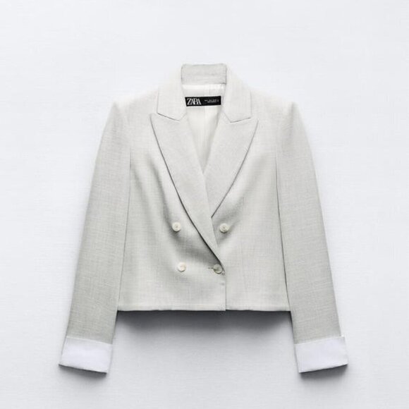 ZARA DOUBLE BREASTED CROPPED BLAZER - Picture 2 of 9